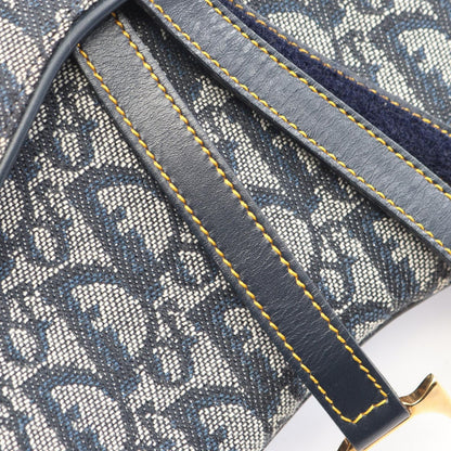 Dior Double Saddle Bag Trotter Beige Navy Canvas Leather Oblique — view 9