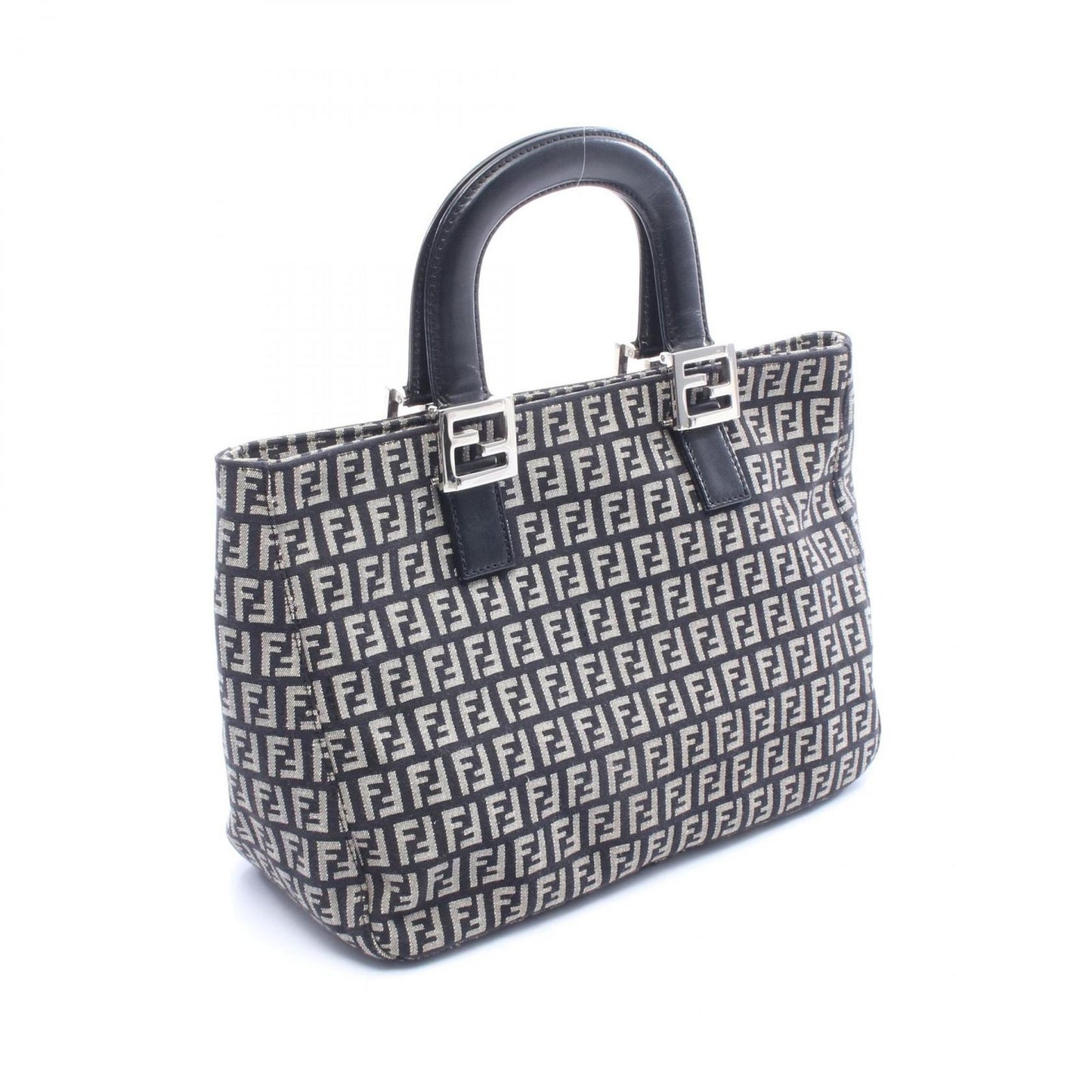 Fendi Tote Zucca Beige Black Canvas Leather Zucchino Handbag — view 2