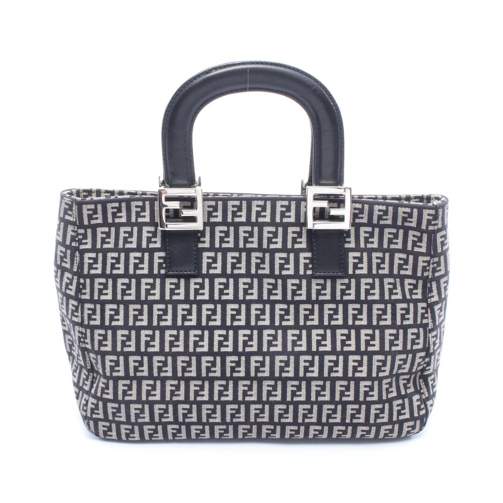 Fendi Tote Zucca Beige Black Canvas Leather Zucchino Handbag