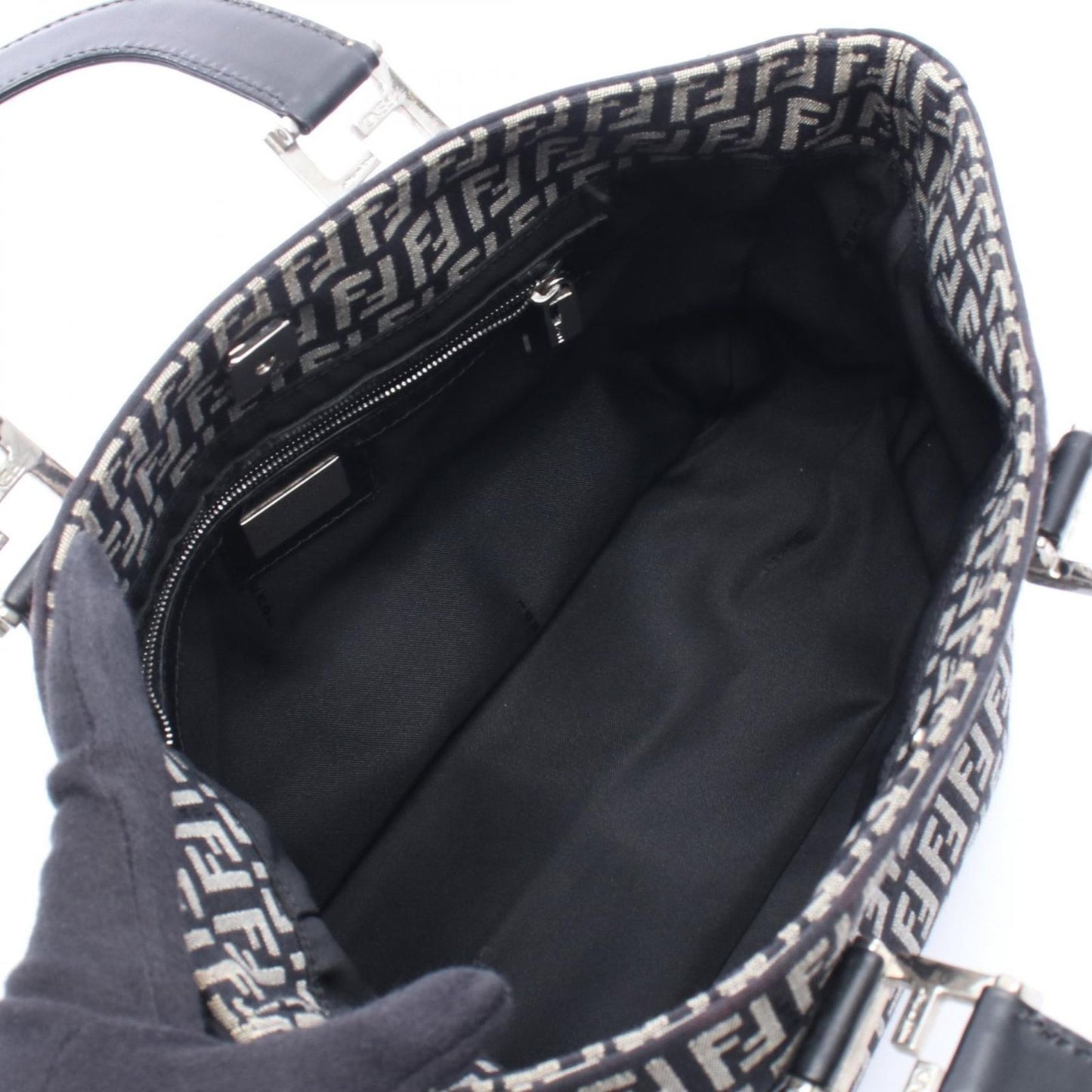 Fendi Tote Zucca Beige Black Canvas Leather Zucchino Handbag — view 3