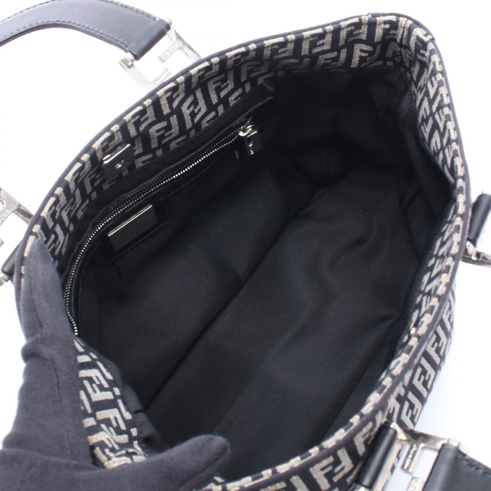 Fendi Tote Zucca Beige Black Canvas Leather Zucchino Handbag — view 3