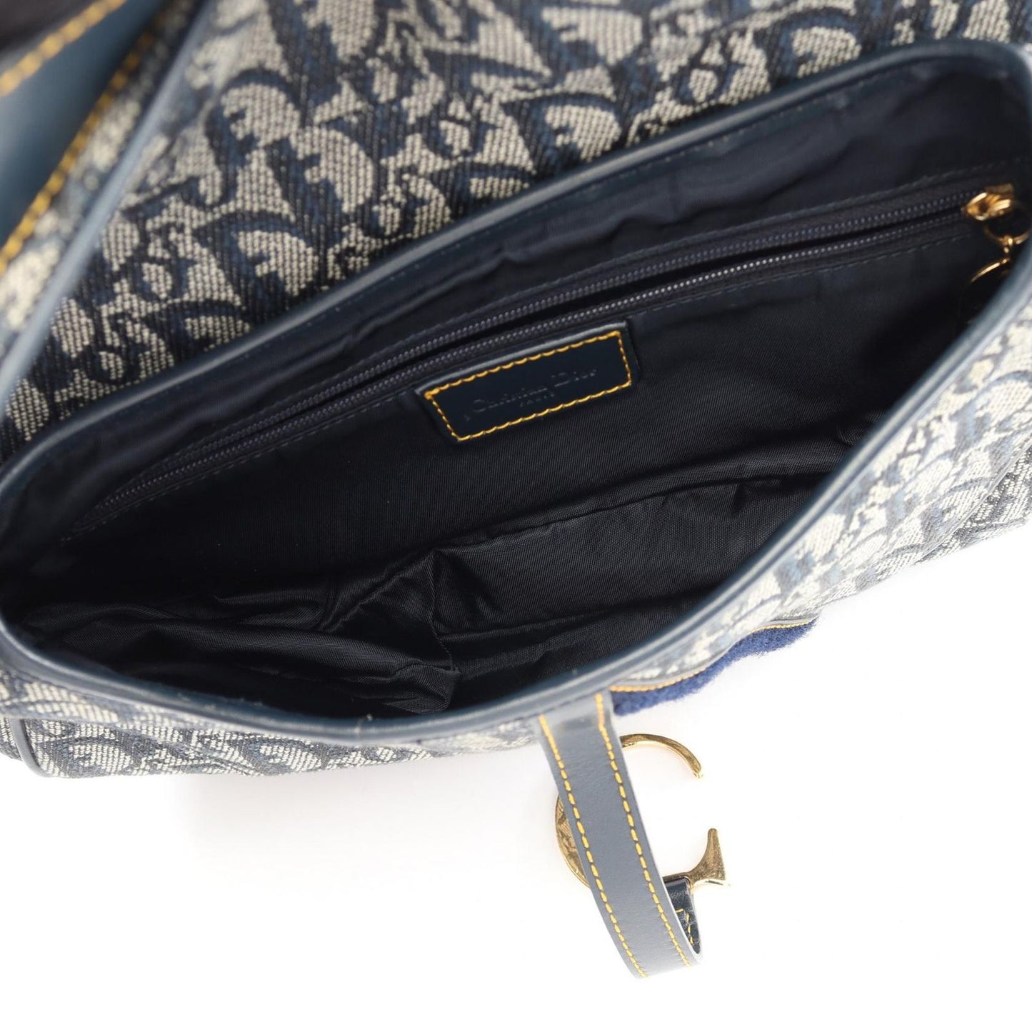 Dior Double Saddle Bag Trotter Navy Canvas Leather — view 3