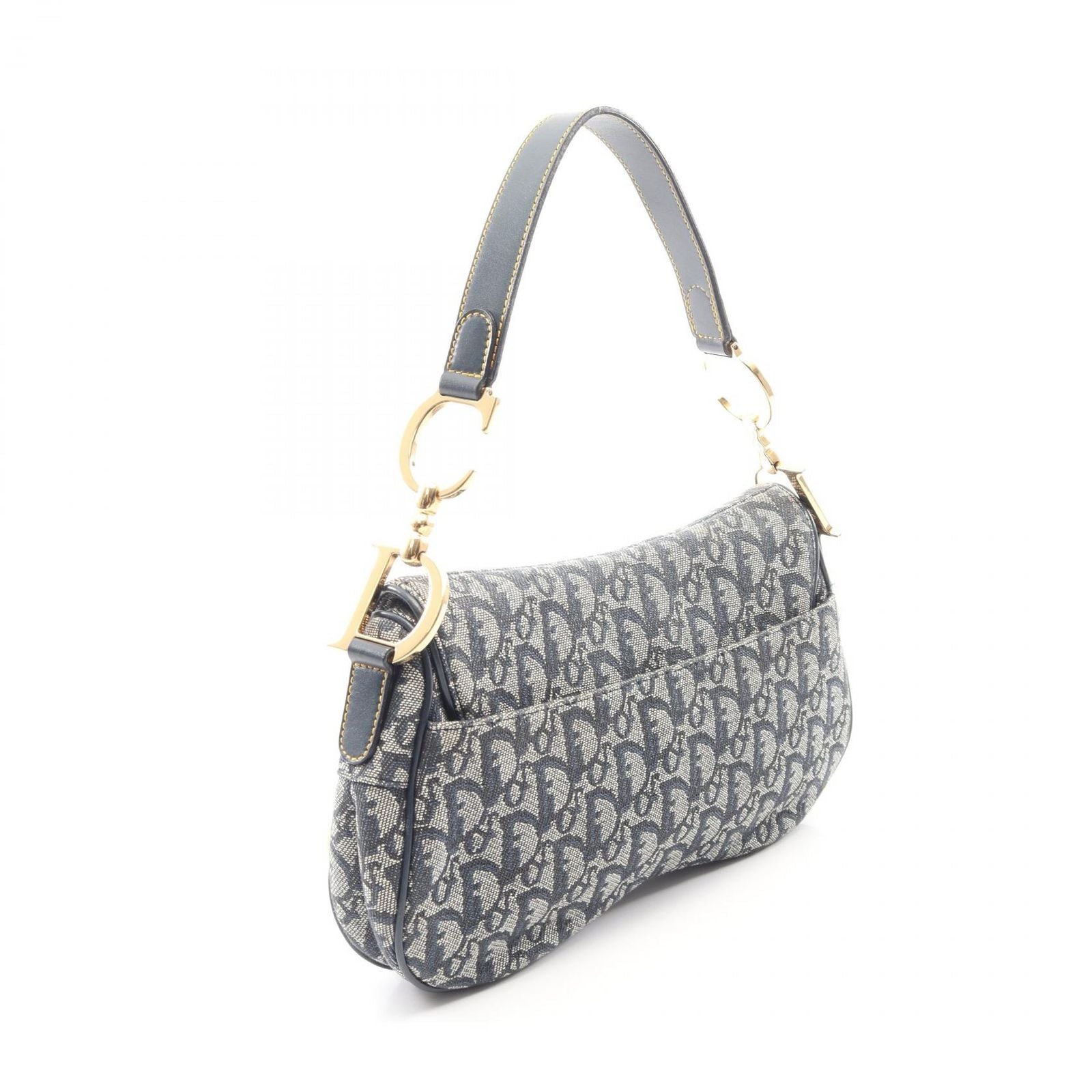 Dior Double Saddle Bag Trotter Navy Canvas Leather — view 2