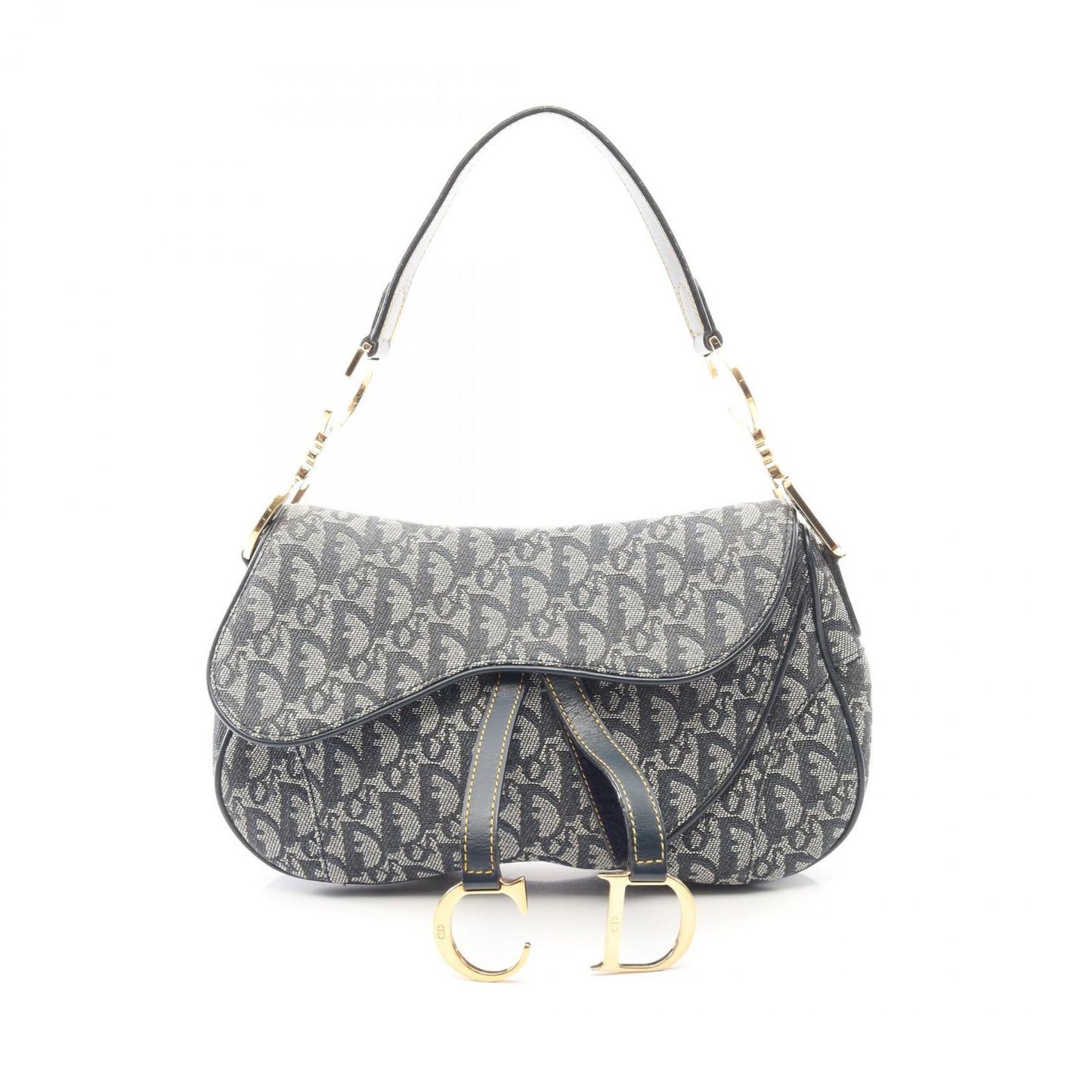 Dior Double Saddle Bag Trotter Navy Canvas Leather