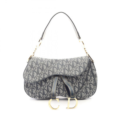 Dior Double Saddle Bag Trotter Navy Canvas Leather