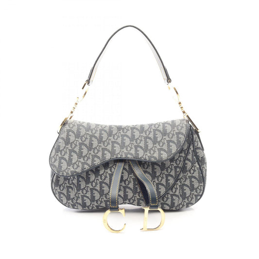 Dior Double Saddle Bag Trotter Navy Canvas Leather