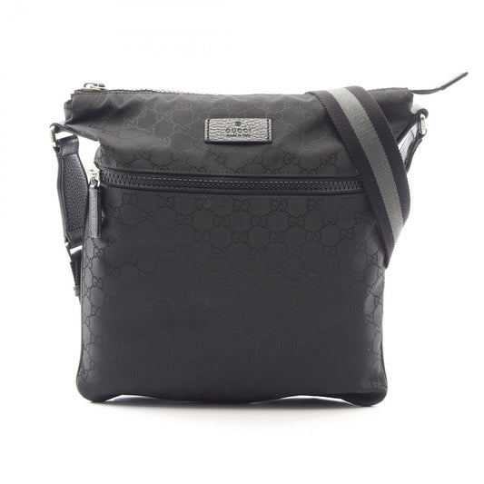 Gucci Shoulder Bag GG Pattern Black Leather Nylon