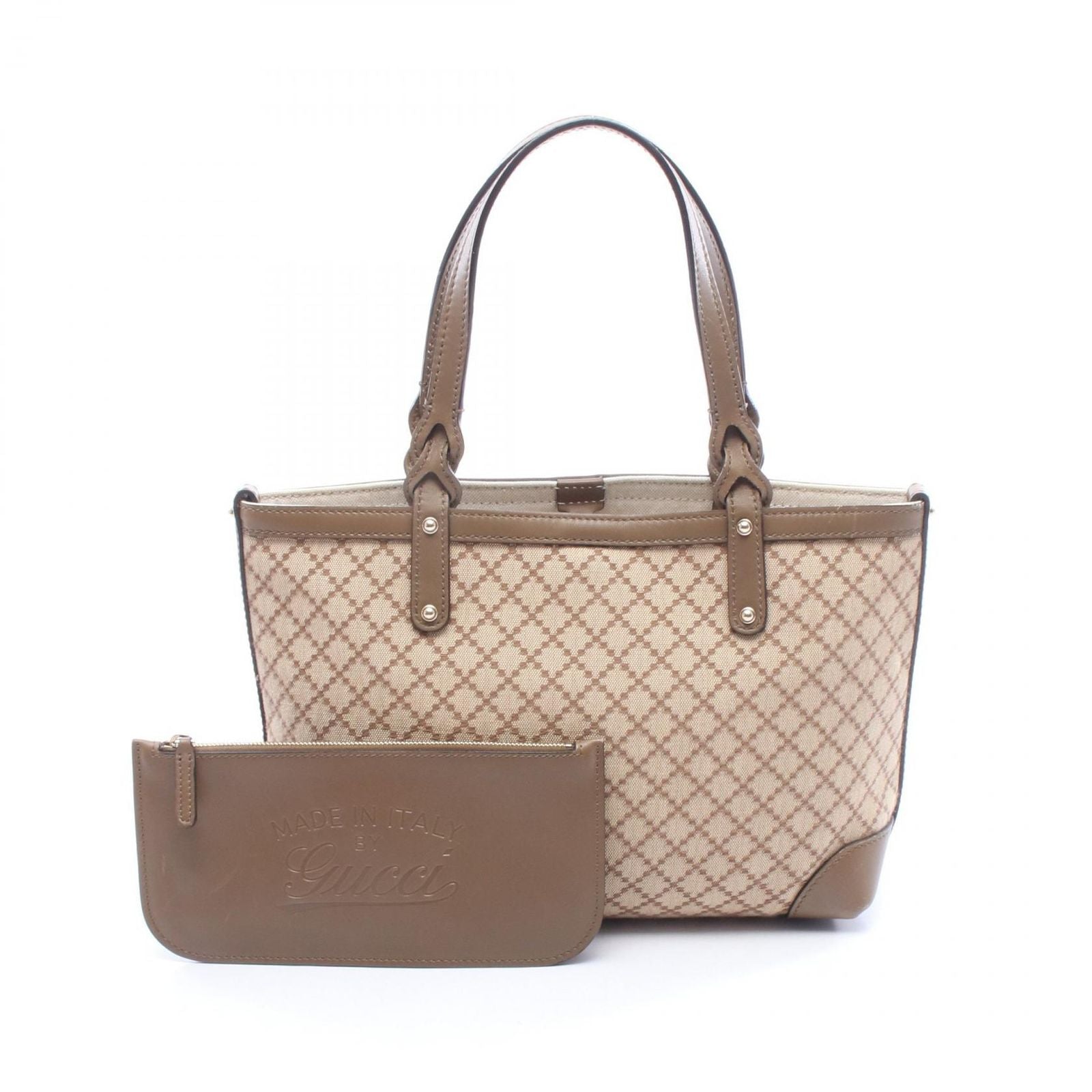Gucci Tote Diamante Beige Brown Canvas Leather