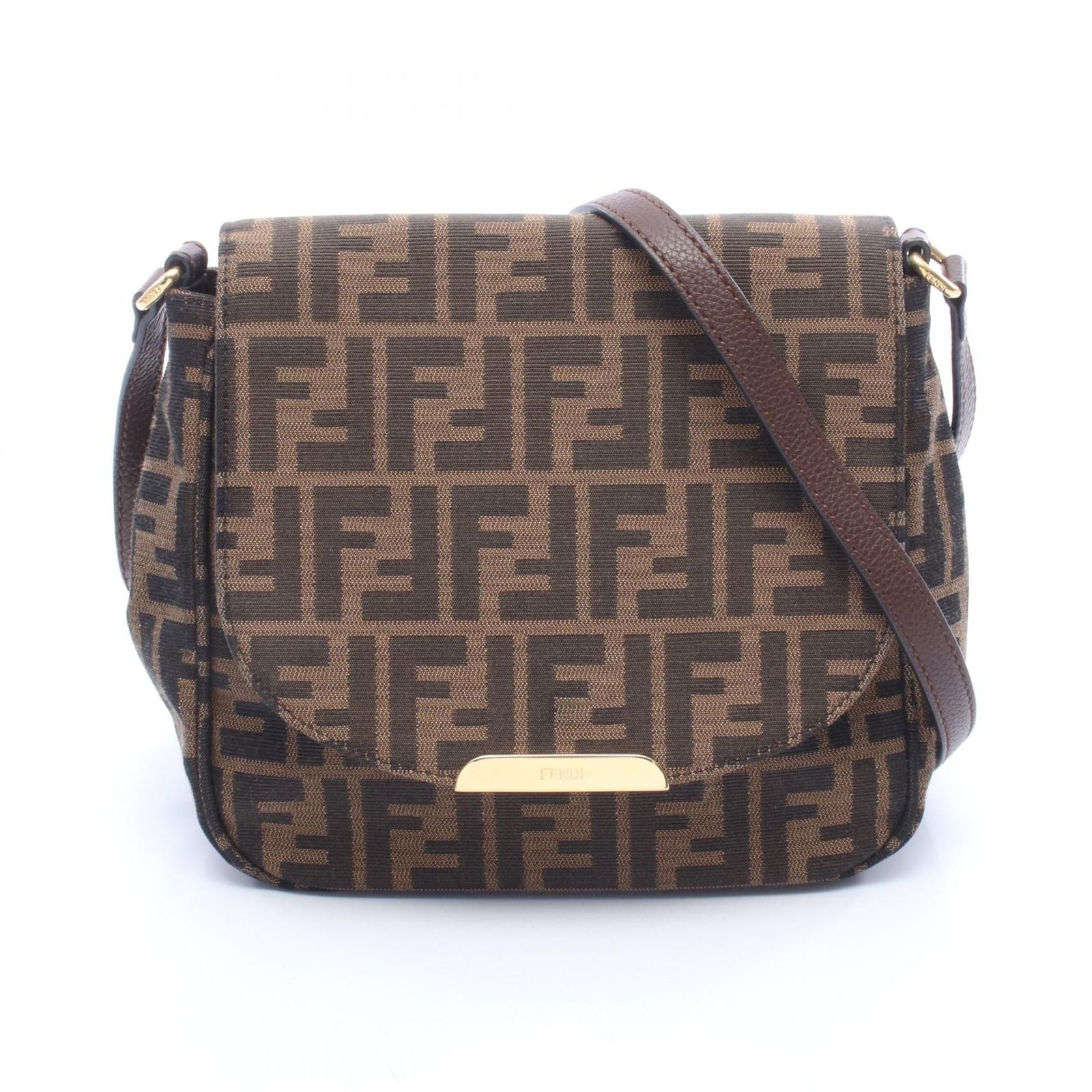 Fendi Shoulder Bag Zucca Brown Dark Canvas Leather