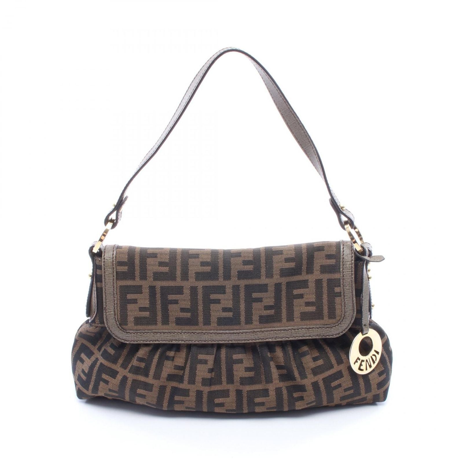 Fendi Shoulder Bag Zucca Brown Canvas Leather