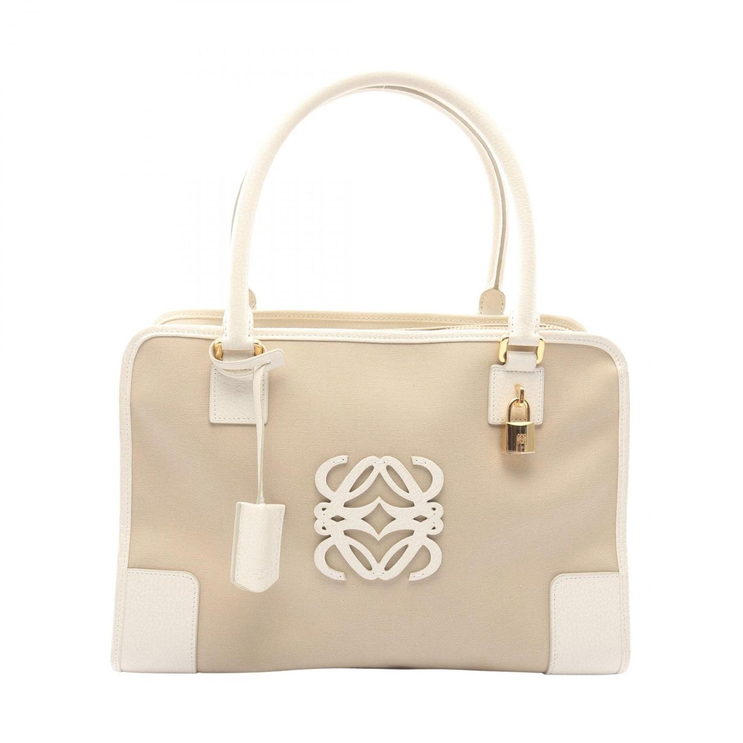 Loewe Handbag Amazona 36 Beige Canvas Leather