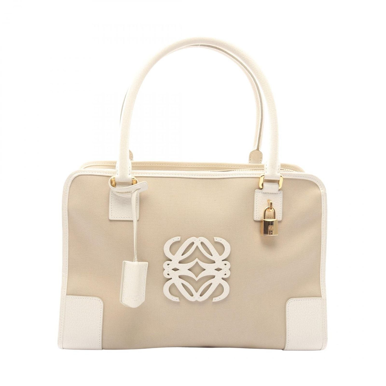 Loewe Handbag Amazona 36 Beige Canvas Leather