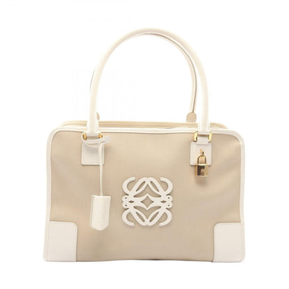 Loewe Handbag Amazona 36 Beige Canvas Leather