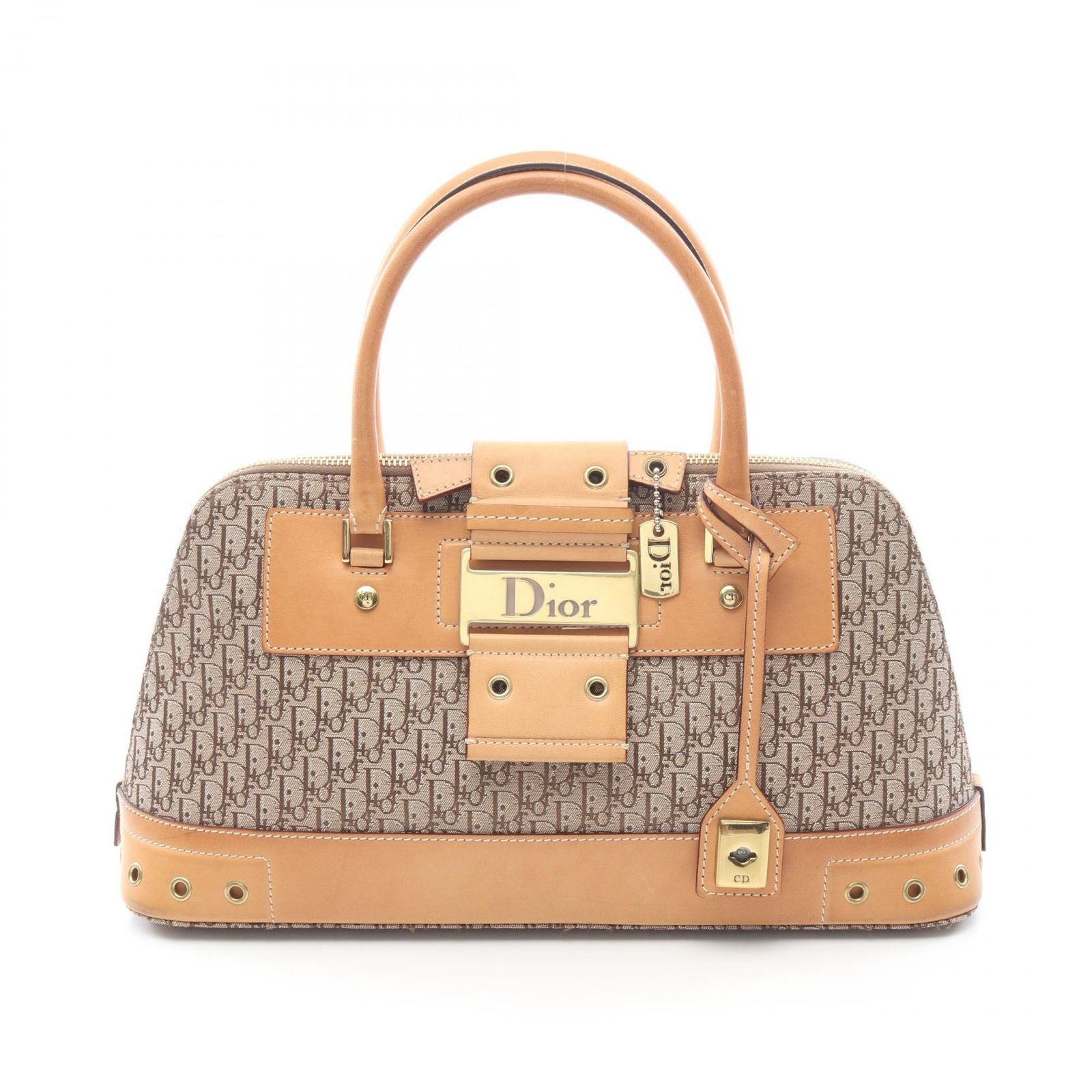 Dior Handbag Street Chic Trotter Beige Canvas Leather