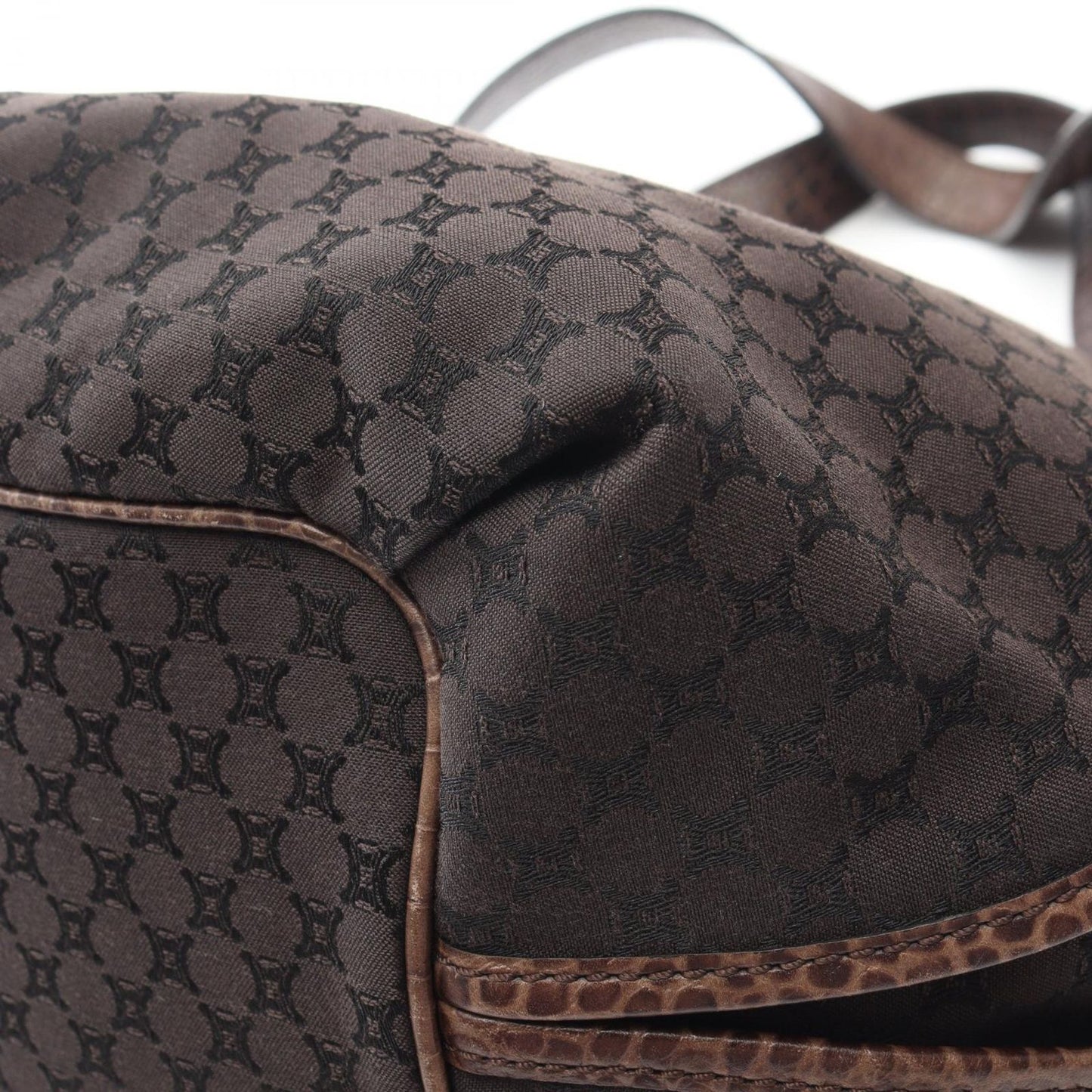Celine Handbag Bittersweet Macadam Croco Embossed Dark Brown Canvas Leather — view 6