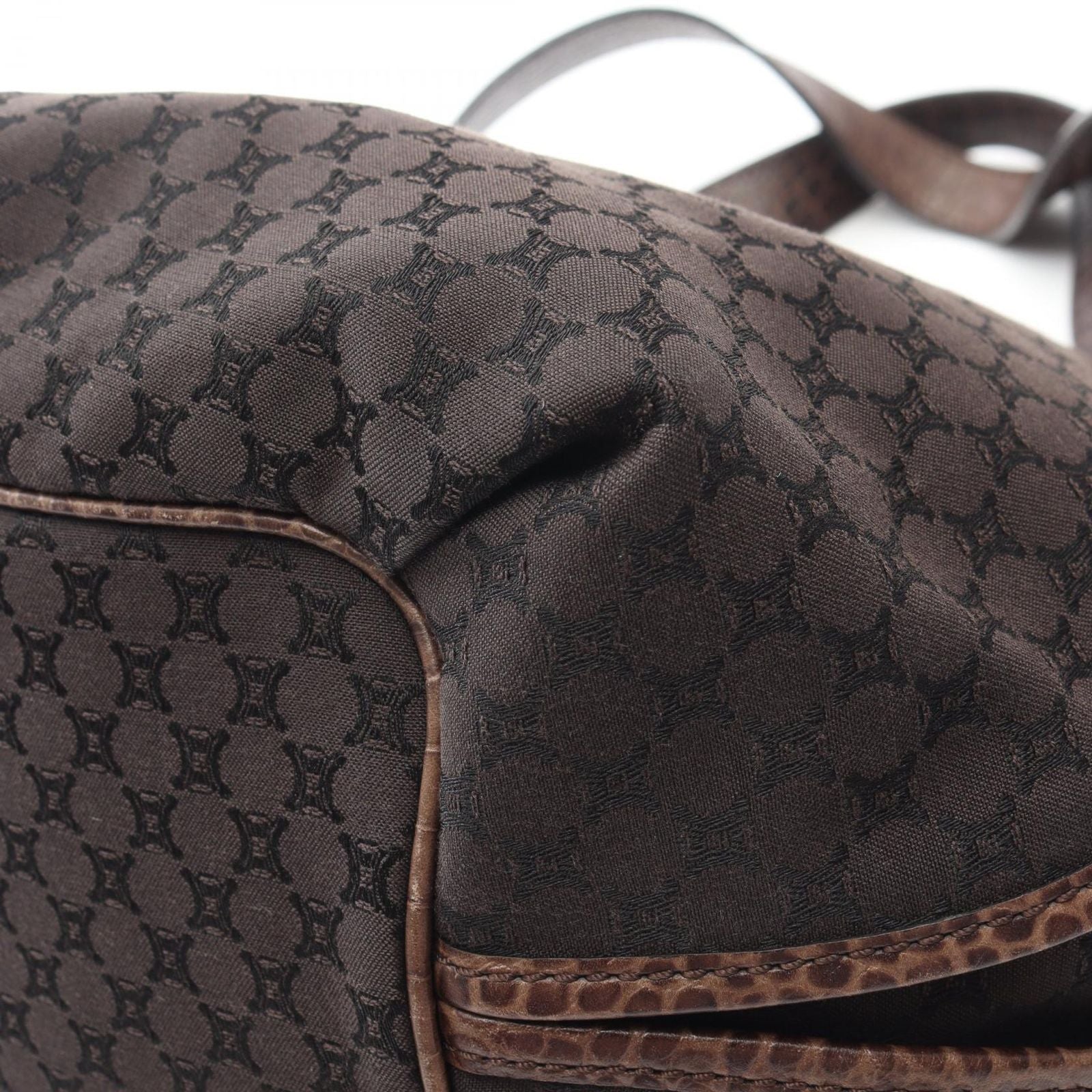 Celine Handbag Bittersweet Macadam Croco Embossed Dark Brown Canvas Leather — view 6