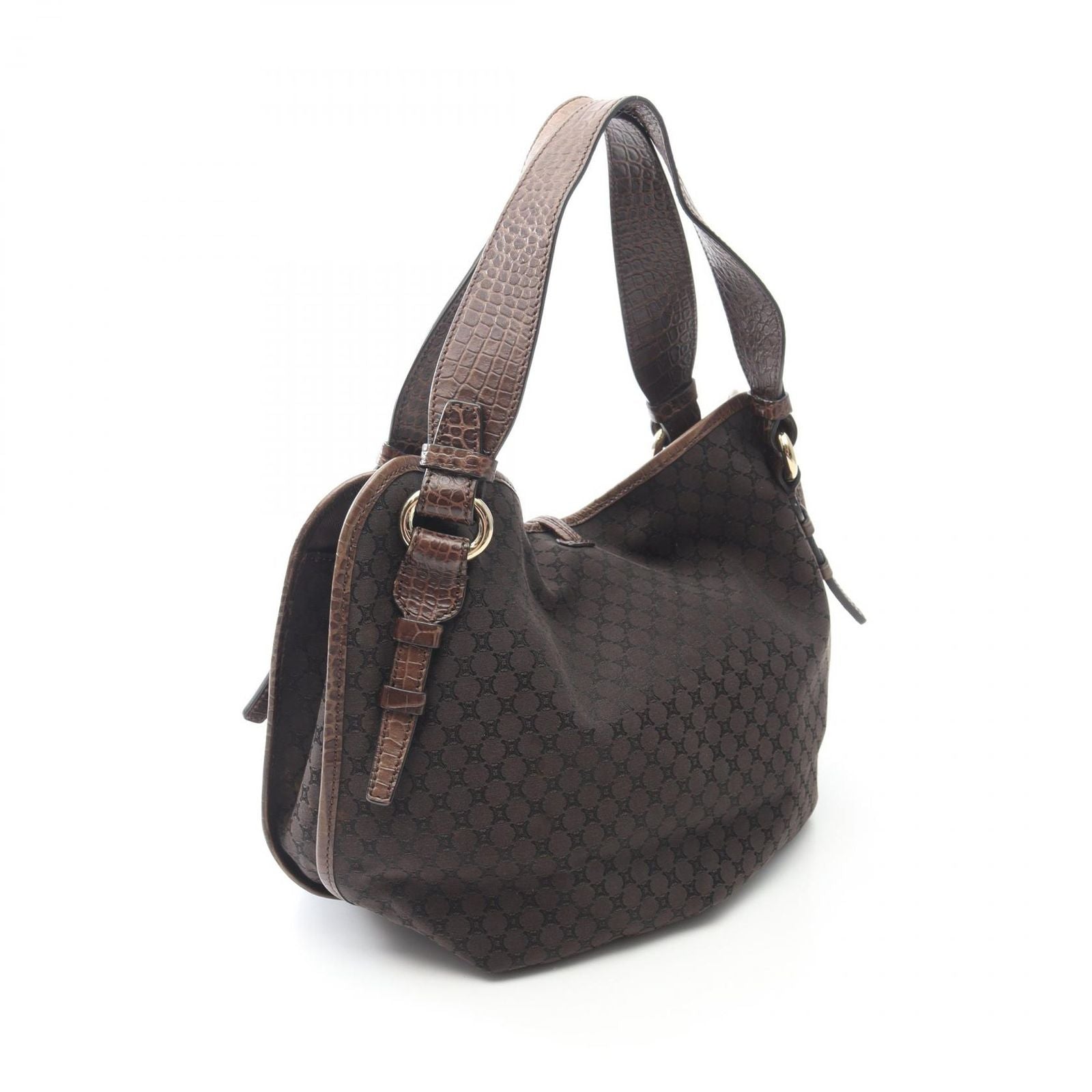 Celine Handbag Bittersweet Macadam Croco Embossed Dark Brown Canvas Leather — view 2