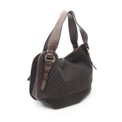 Celine Handbag Bittersweet Macadam Croco Embossed Dark Brown Canvas Leather — view 2