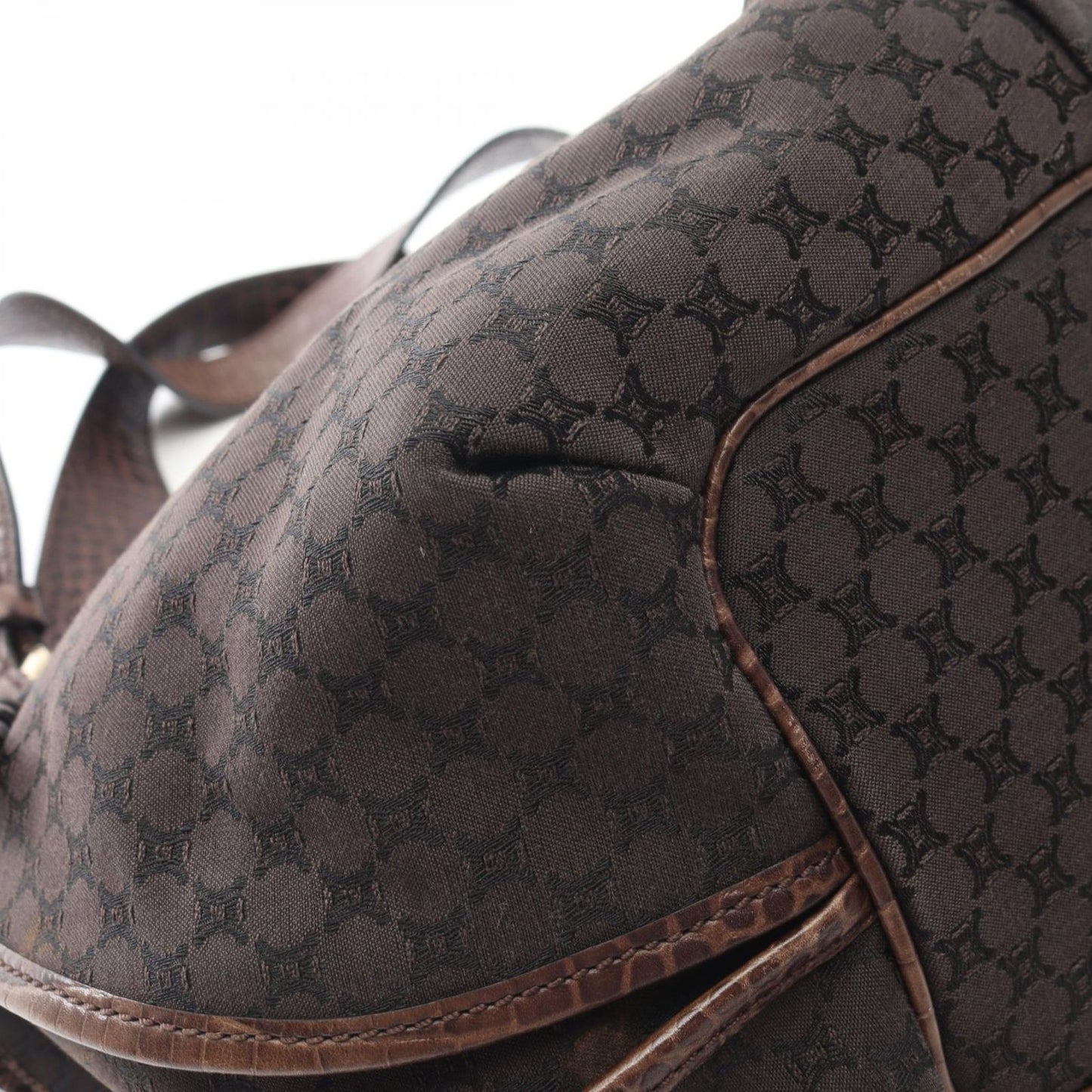 Celine Handbag Bittersweet Macadam Croco Embossed Dark Brown Canvas Leather — view 7
