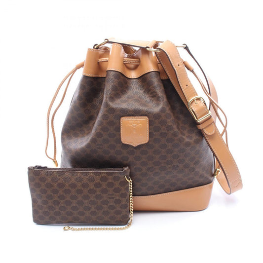 Celine Shoulder Bag Macadam Dark Brown Canvas Leather