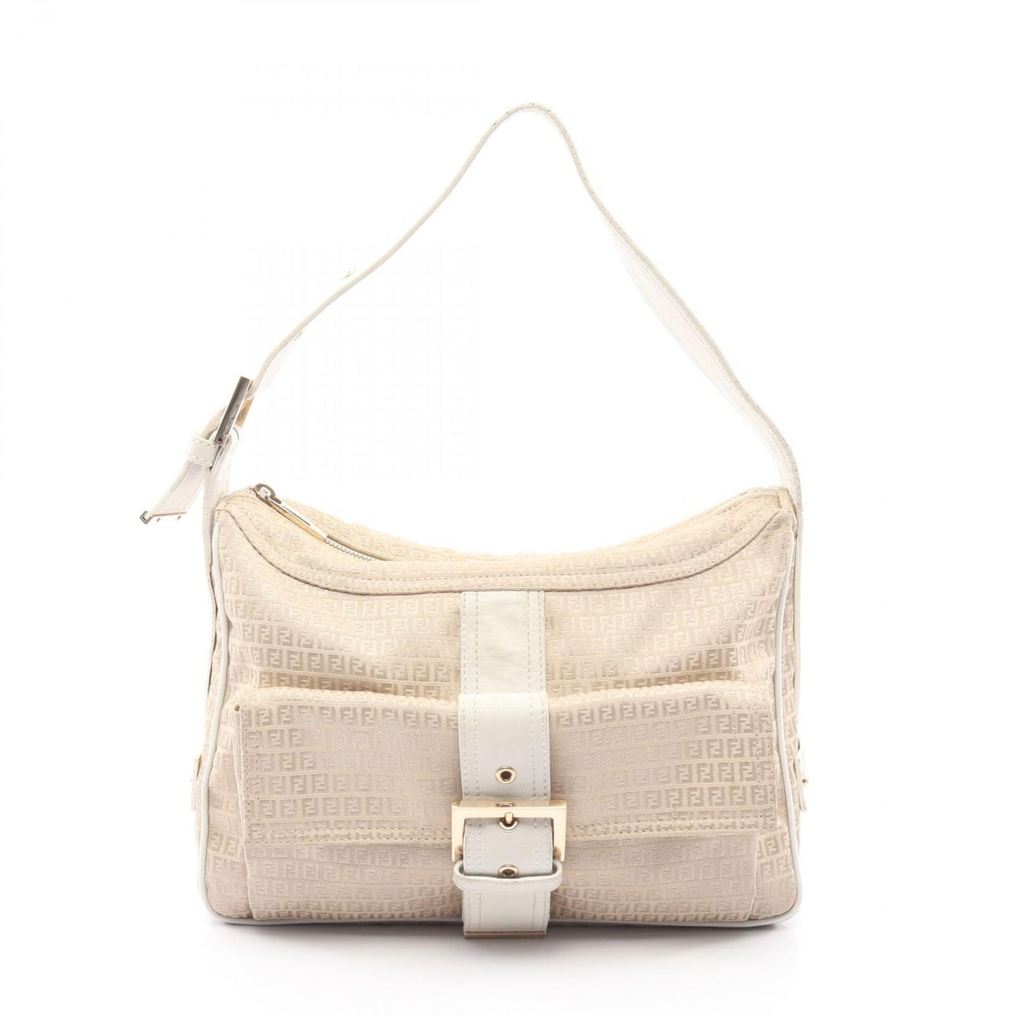 Fendi Shoulder Bag Micro FF Beige White Canvas Leather
