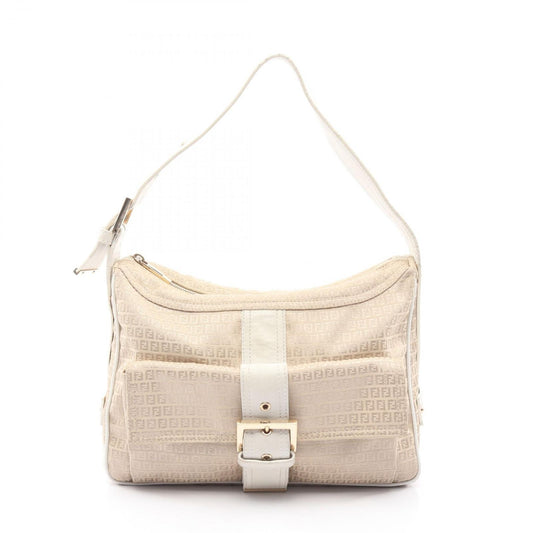 Fendi Shoulder Bag Micro FF Beige White Canvas Leather