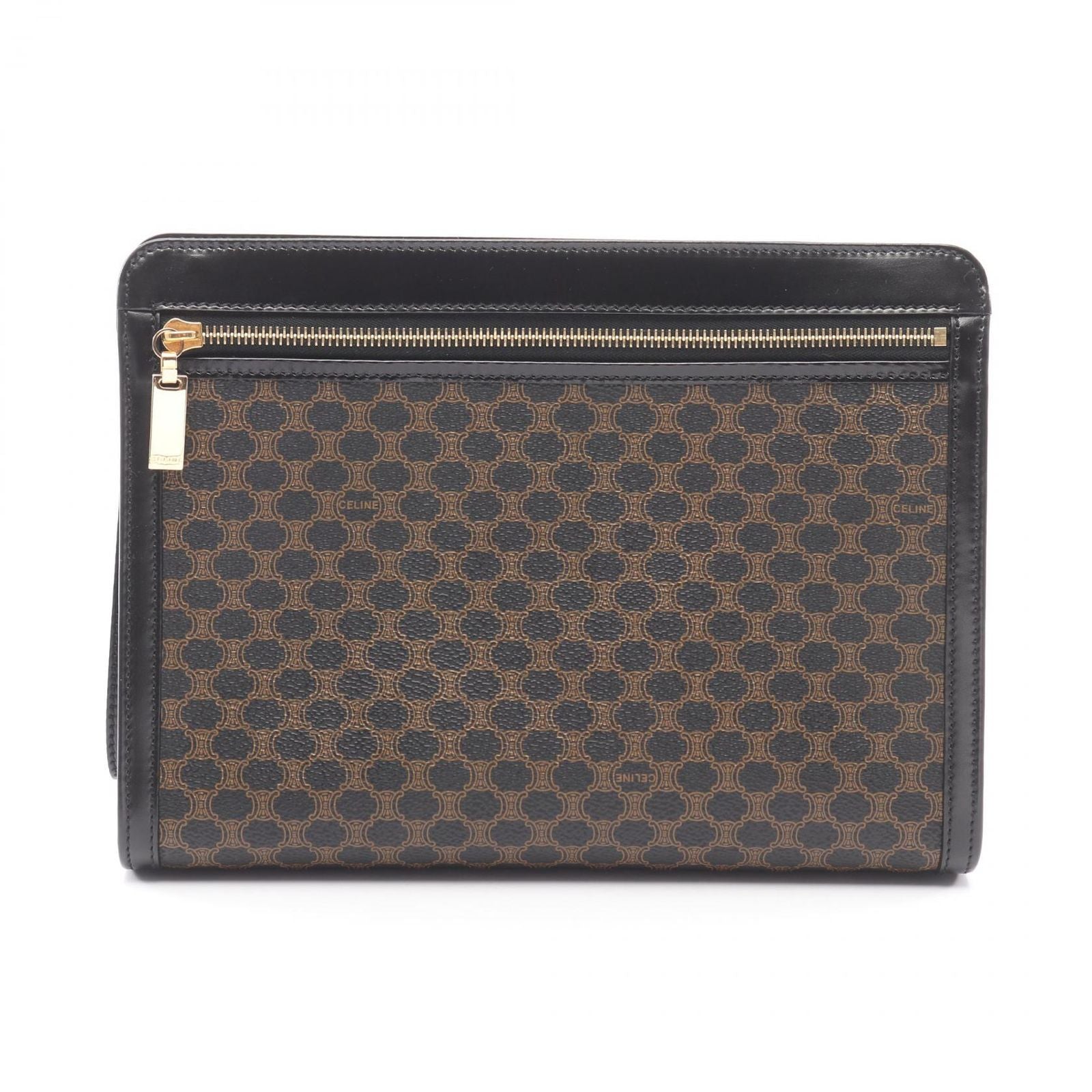 Celine Clutch Macadam Dark Brown Canvas Leather