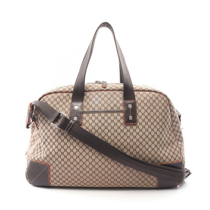 Celine Boston Bag Macadam 2-Way Beige Dark Brown Canvas Leather