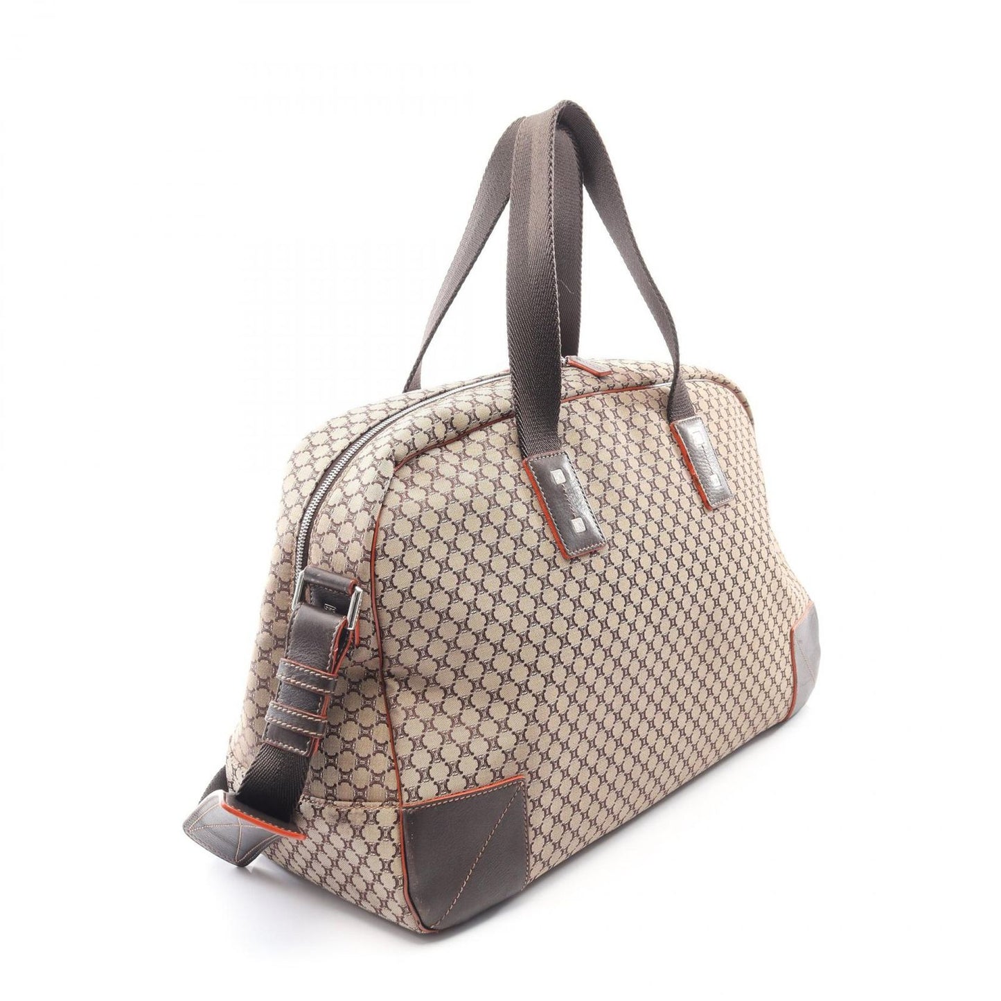 Celine Boston Bag Macadam 2-Way Beige Dark Brown Canvas Leather — view 2
