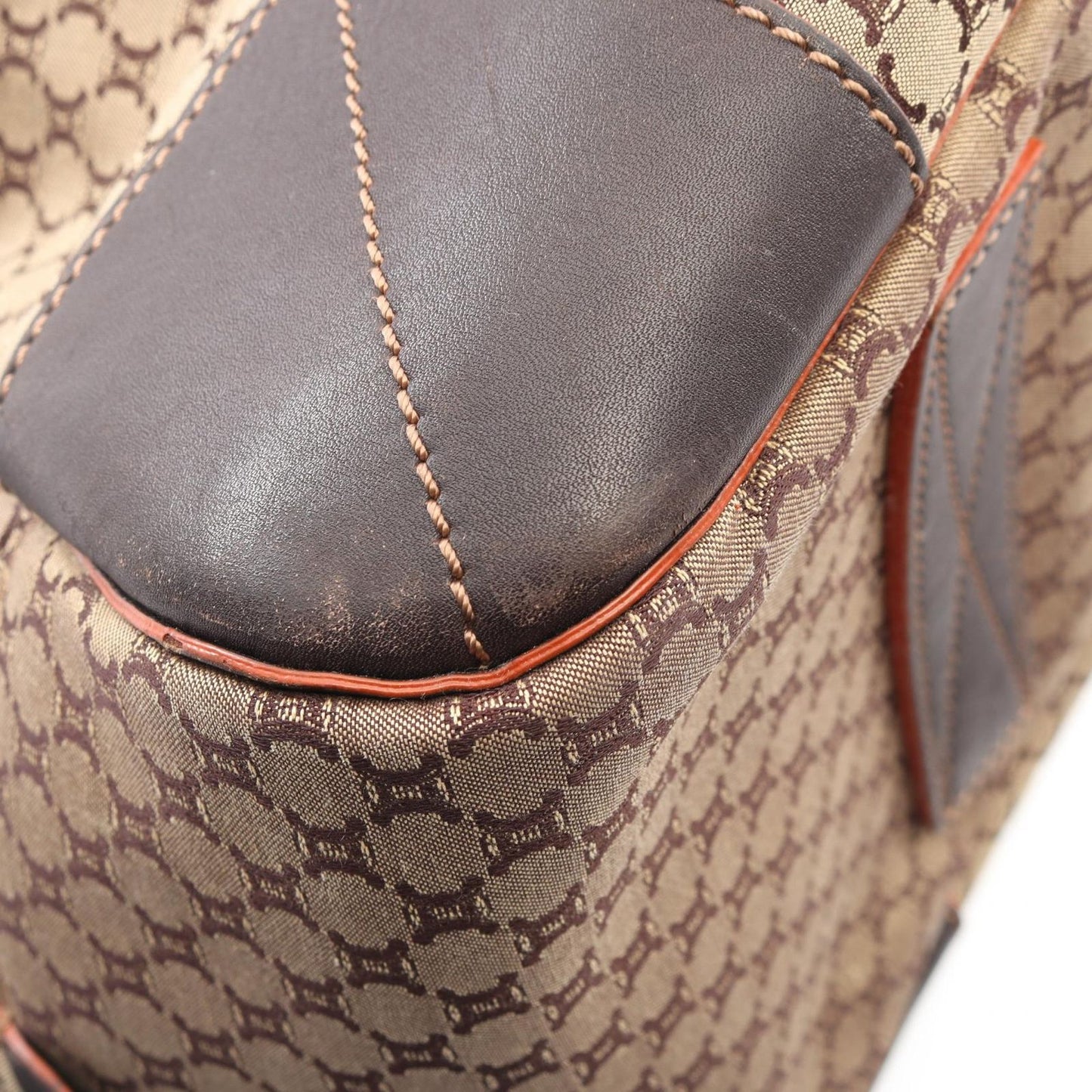 Celine Boston Bag Macadam 2-Way Beige Dark Brown Canvas Leather — view 6
