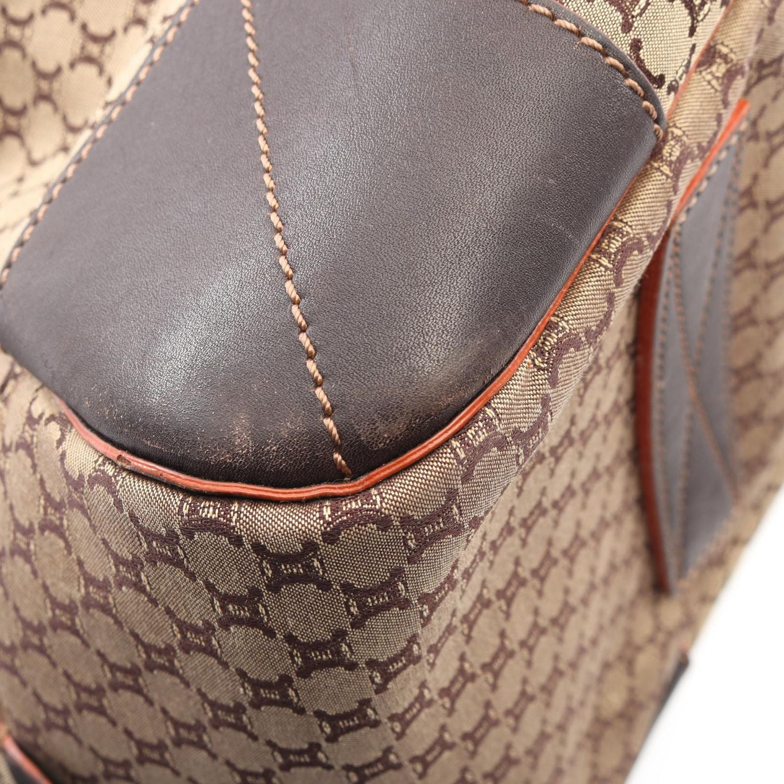 Celine Boston Bag Macadam 2-Way Beige Dark Brown Canvas Leather — view 6