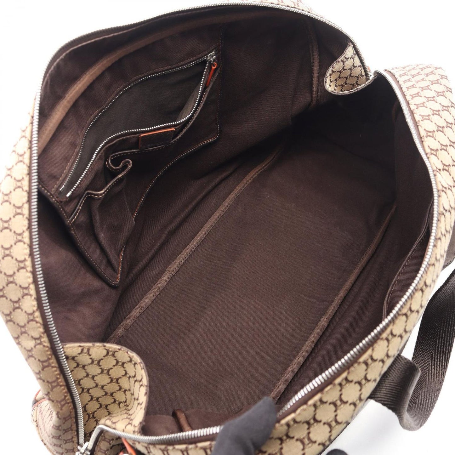 Celine Boston Bag Macadam 2-Way Beige Dark Brown Canvas Leather — view 3