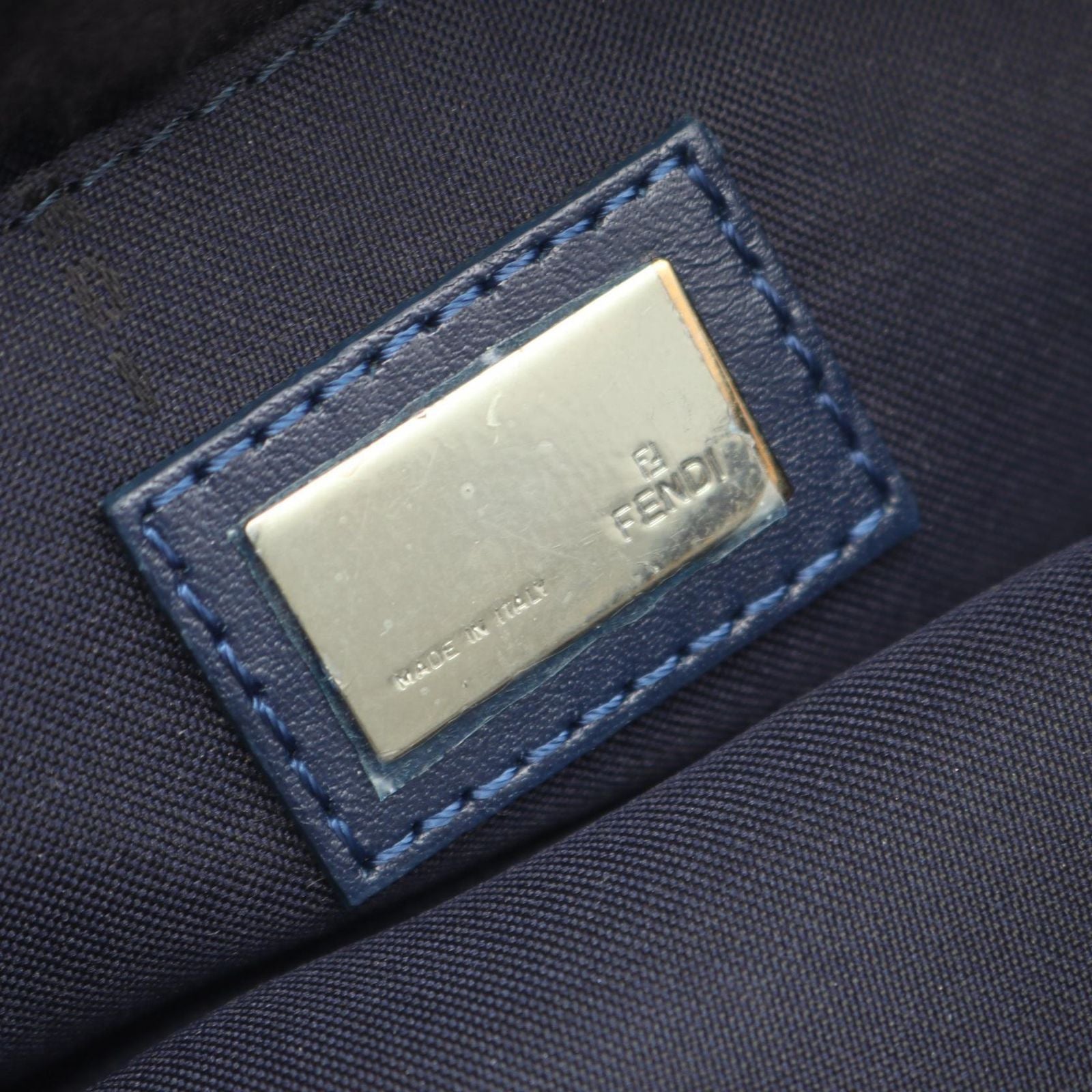 Fendi Handbag Zucchino Beige Blue Canvas Leather — view 4