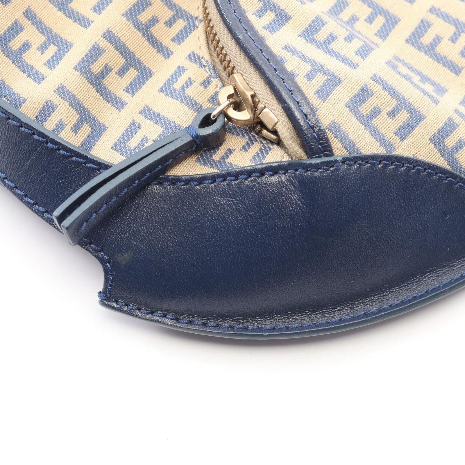 Fendi Handbag Zucchino Beige Blue Canvas Leather — view 5