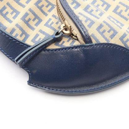 Fendi Handbag Zucchino Beige Blue Canvas Leather — view 5