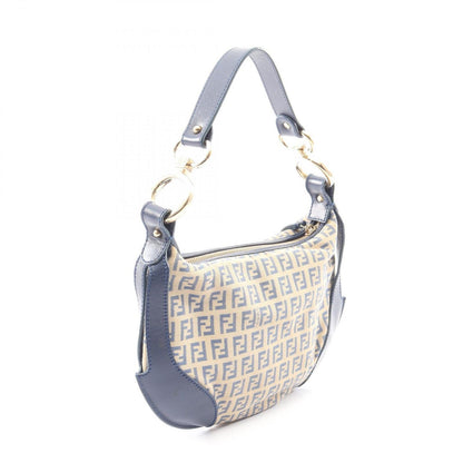 Fendi Handbag Zucchino Beige Blue Canvas Leather — view 2