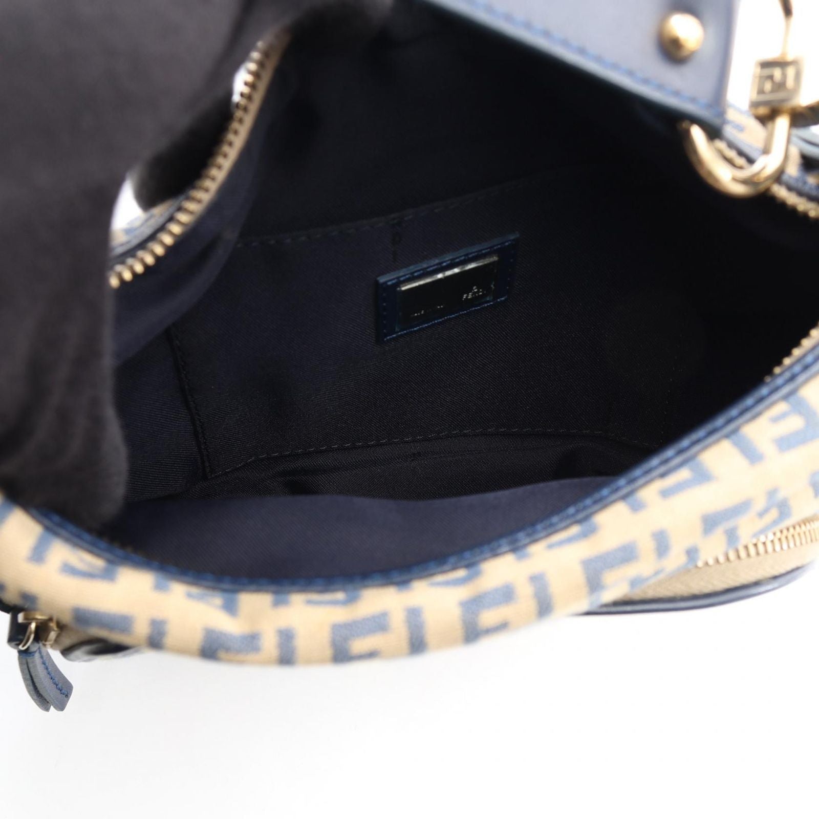 Fendi Handbag Zucchino Beige Blue Canvas Leather — view 3