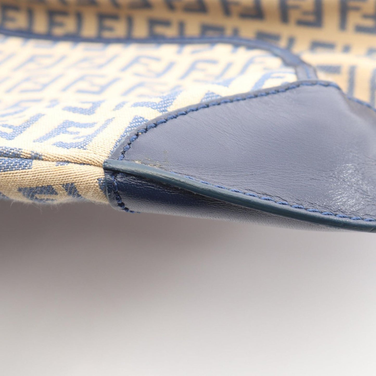 Fendi Handbag Zucchino Beige Blue Canvas Leather — view 7