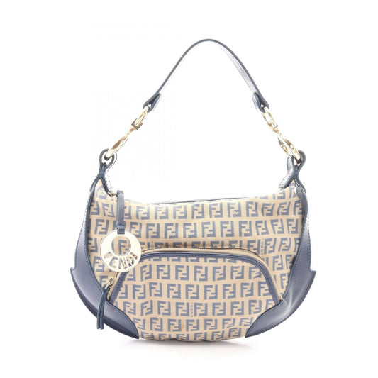 Fendi Handbag Zucchino Beige Blue Canvas Leather