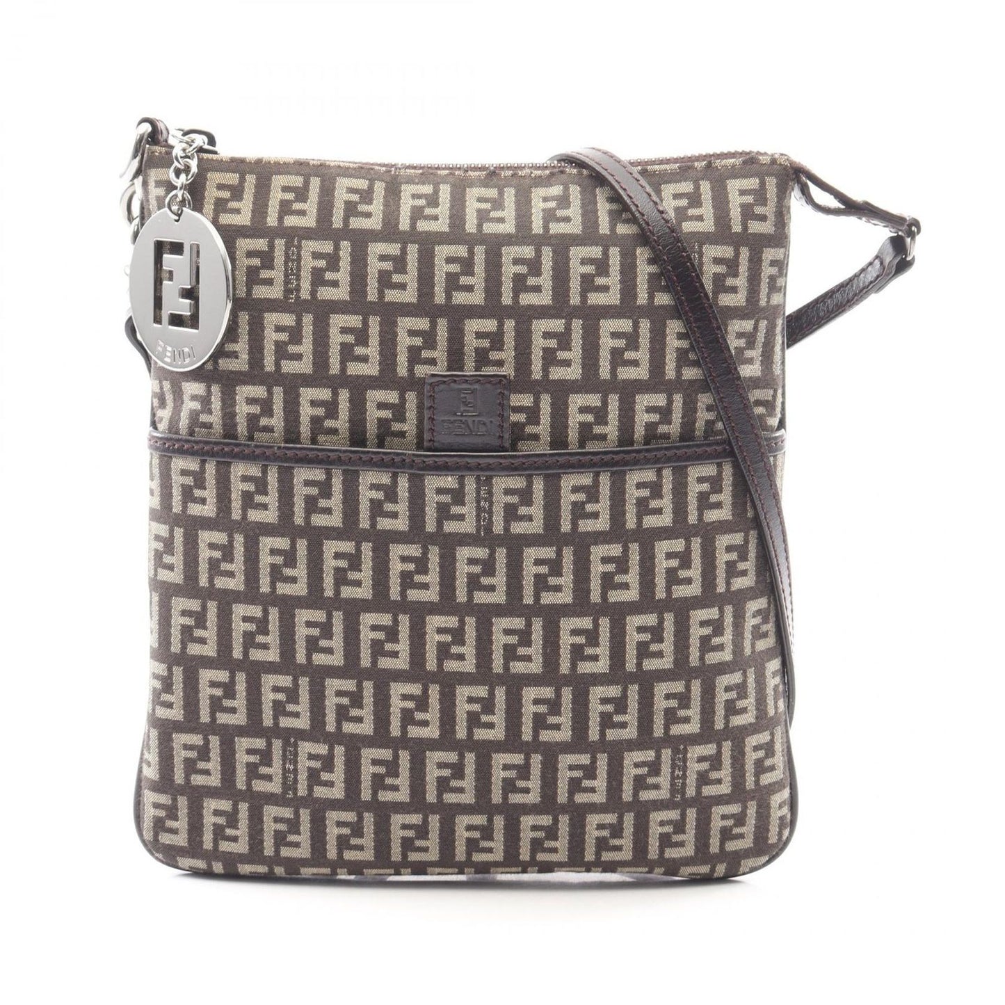 Fendi Shoulder Bag Zucchino Brown Canvas Leather
