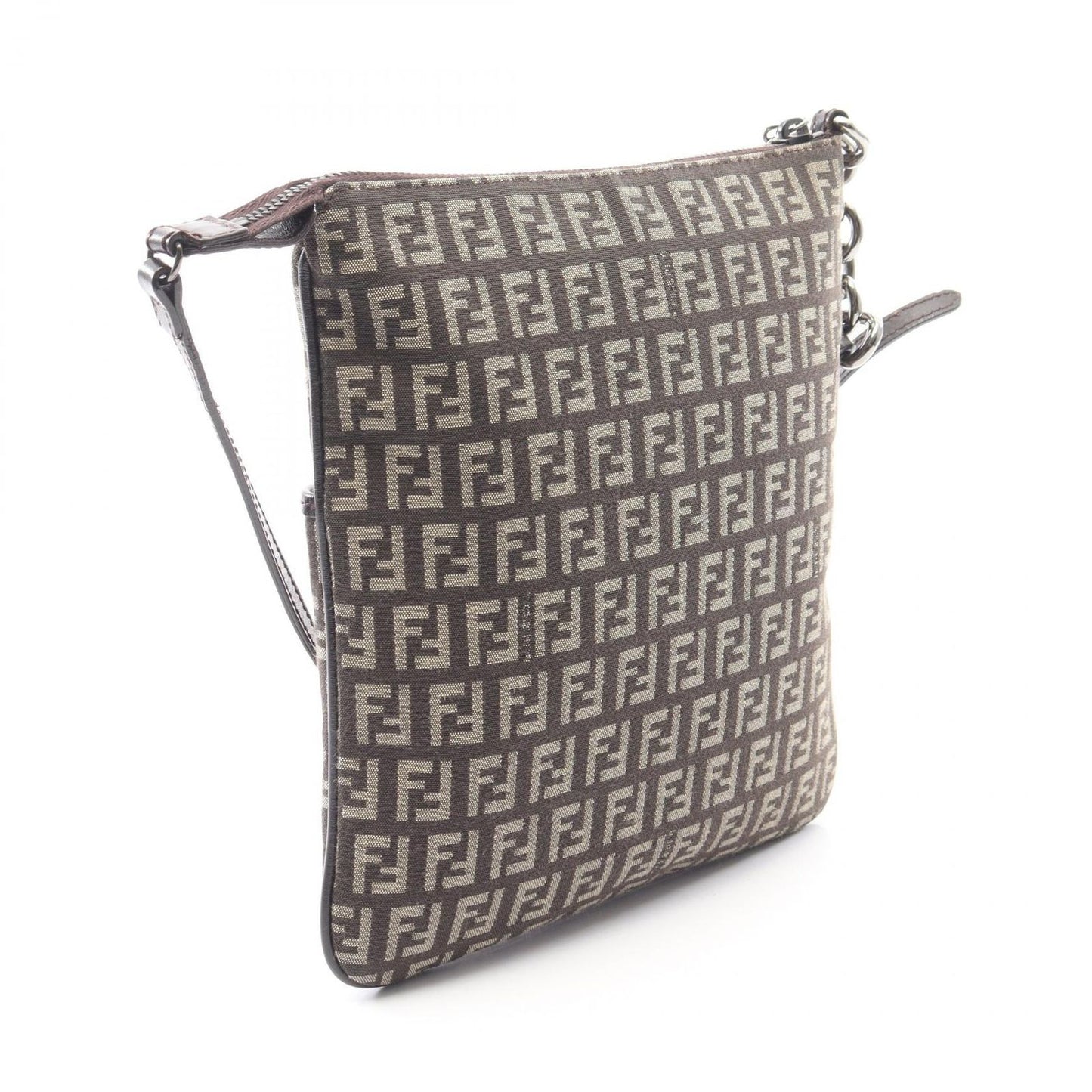 Fendi Shoulder Bag Zucchino Brown Canvas Leather — view 2