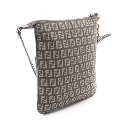 Fendi Shoulder Bag Zucchino Brown Canvas Leather — view 2