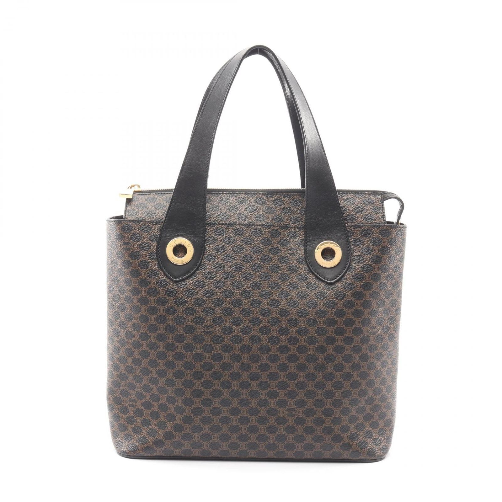 Celine Handbag Macadam Dark Brown Canvas Leather Tote