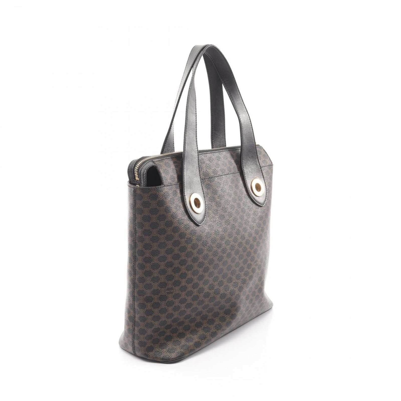 Celine Handbag Macadam Dark Brown Canvas Leather Tote — view 2