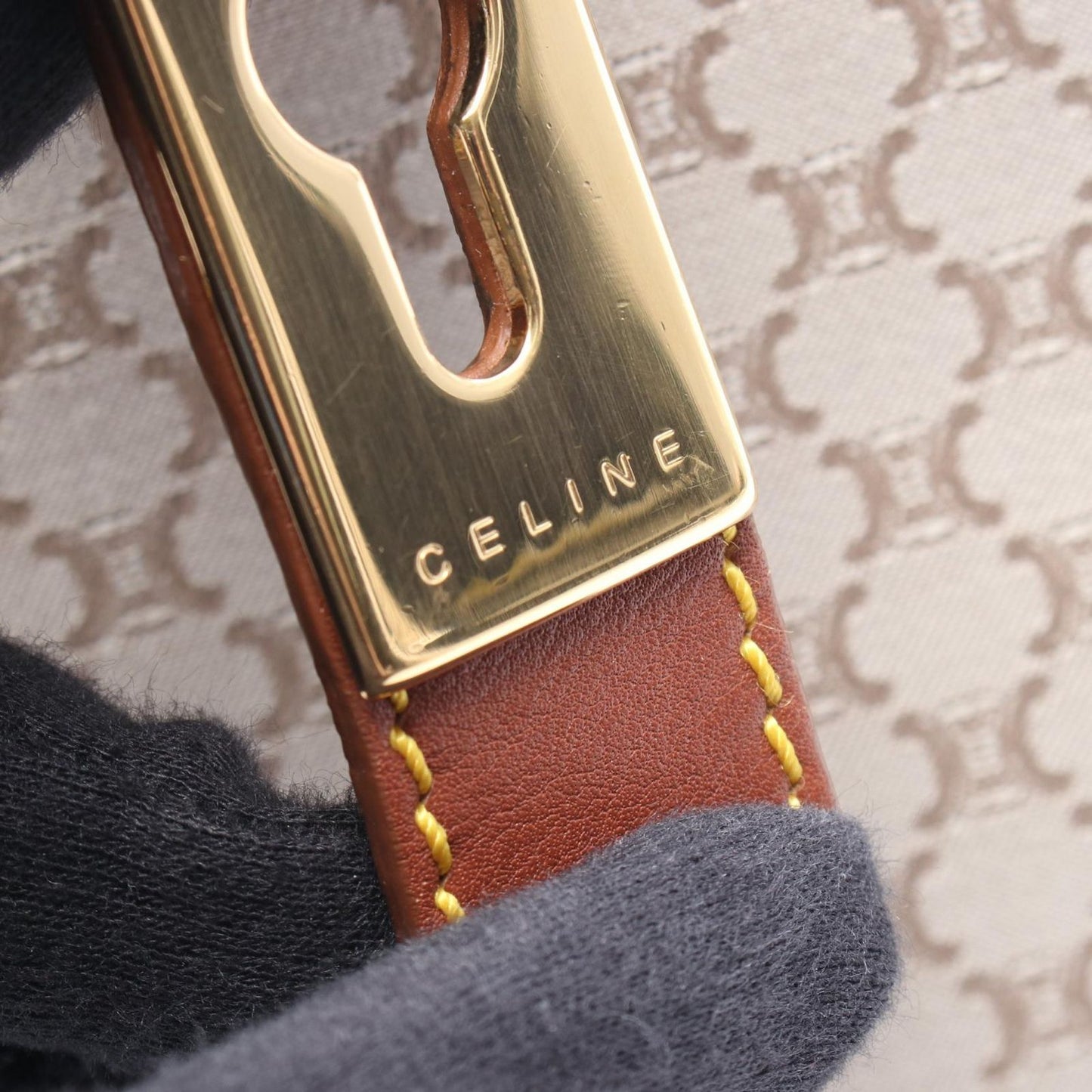 Celine Handbag Macadam Beige Brown Canvas Leather — view 4