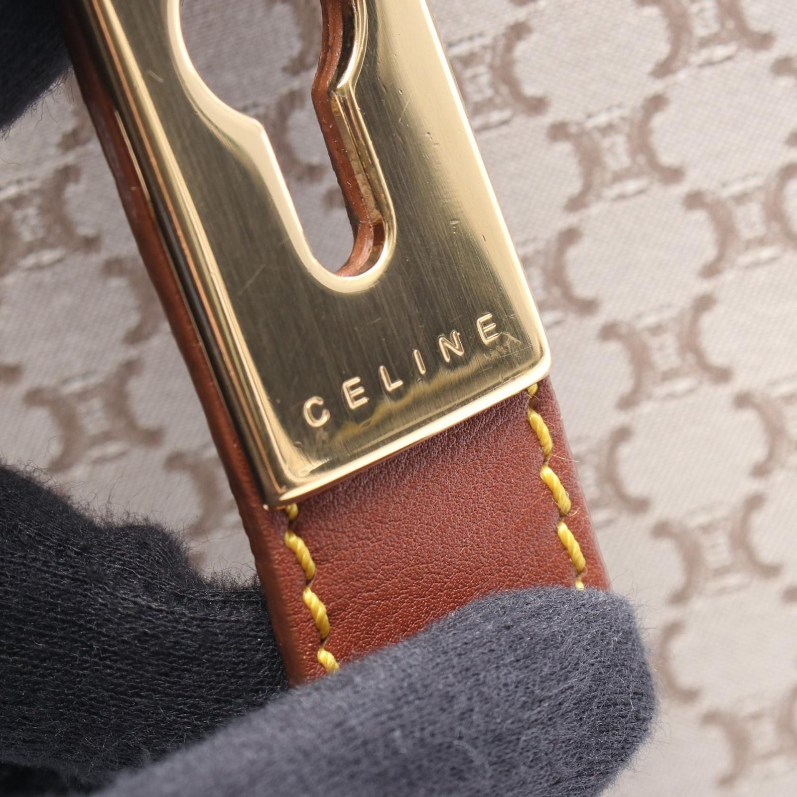 Celine Handbag Macadam Beige Brown Canvas Leather — view 4