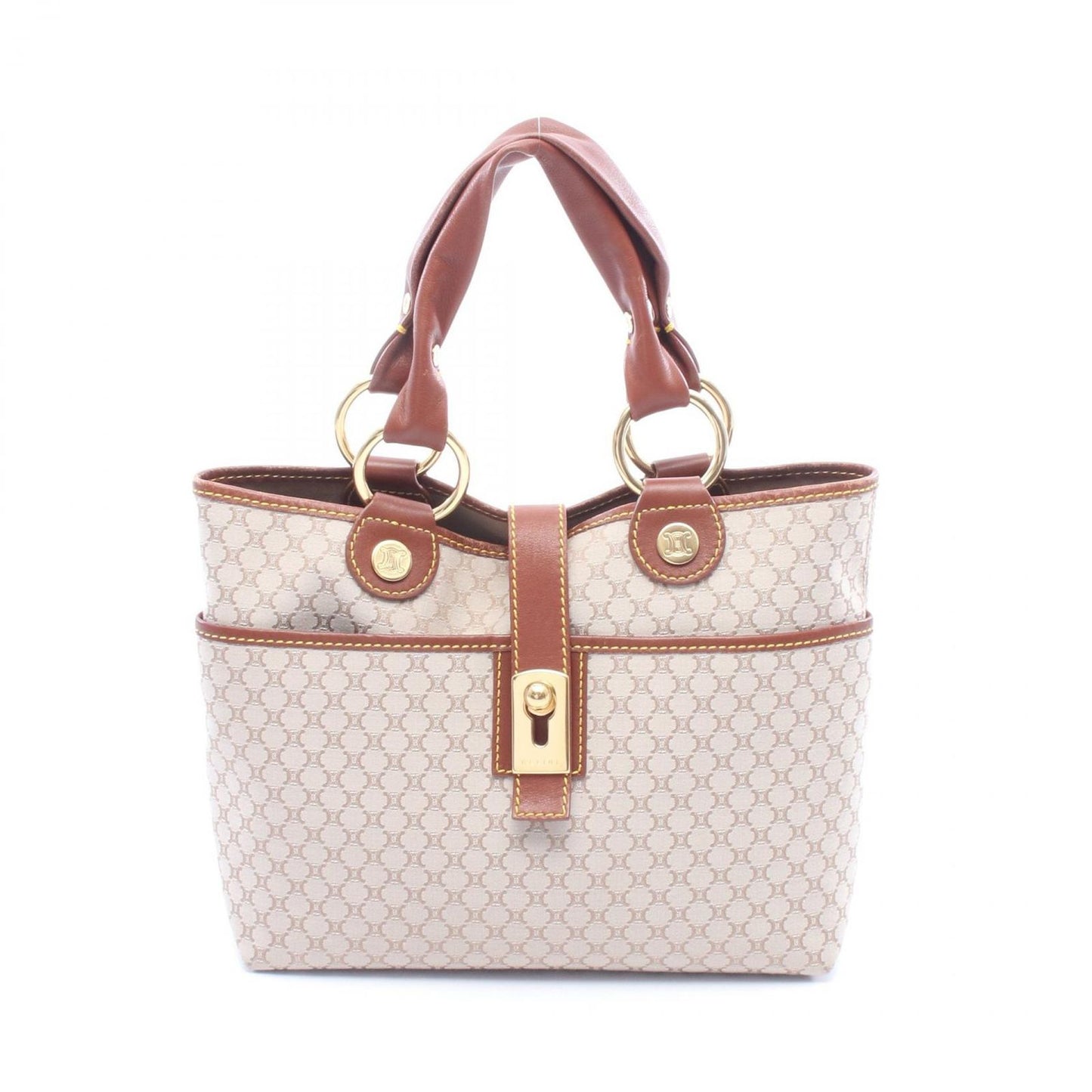 Celine Handbag Macadam Beige Brown Canvas Leather