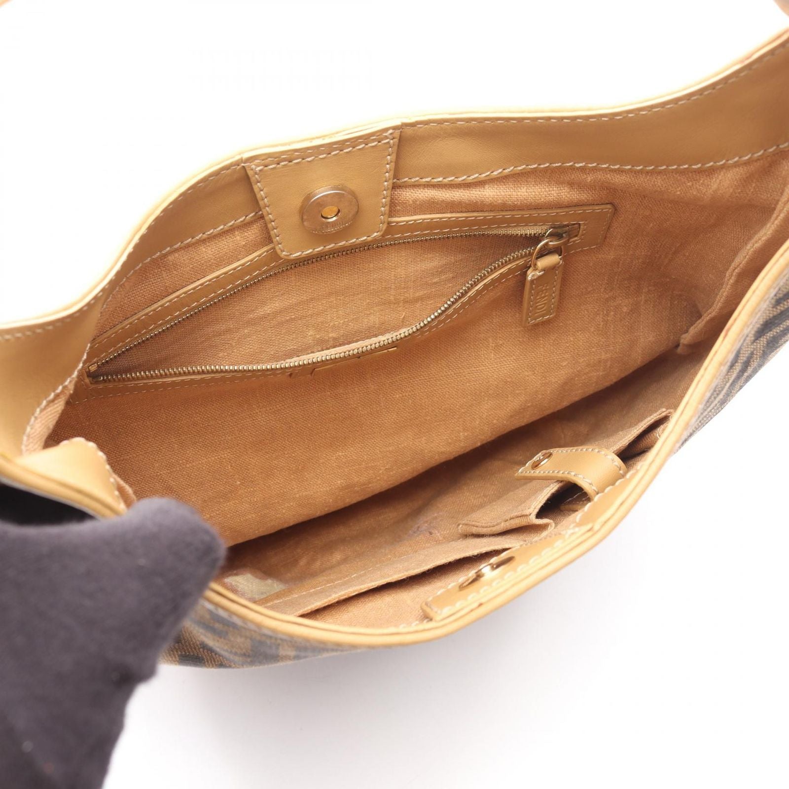 Fendi Shoulder Bag Zucca Brown Canvas Leather — view 3