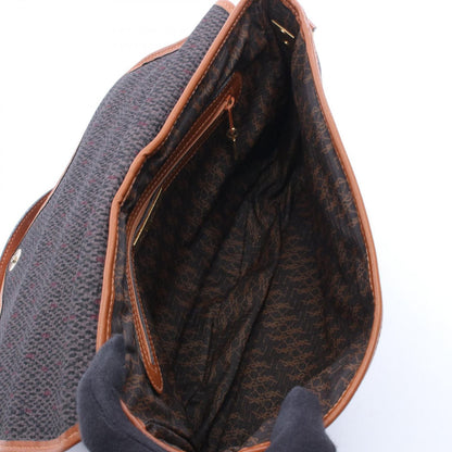 Saint Laurent Yves Shoulder Bag Brown Canvas Leather Triangle Logo — view 3