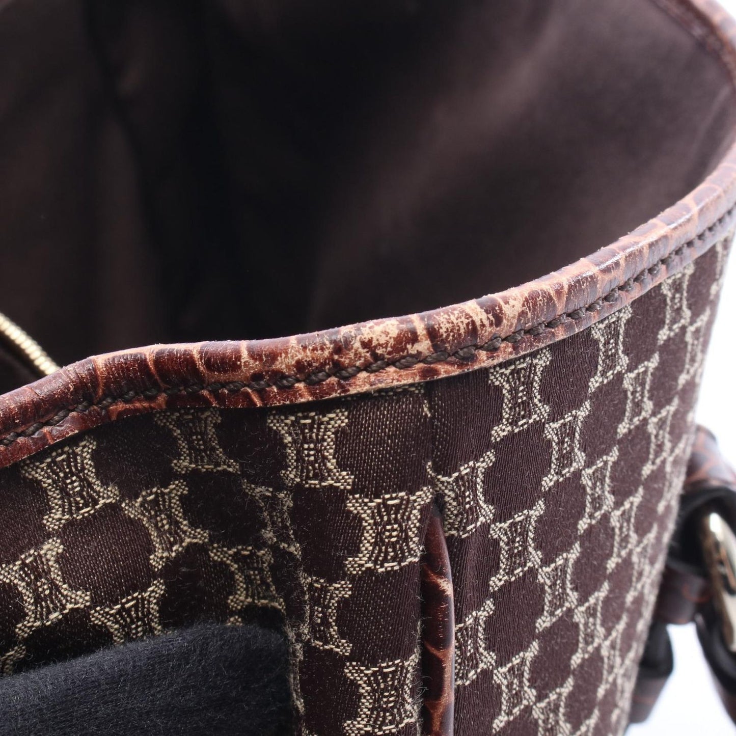 Celine Tote Macadam Croco Embossed Dark Brown Beige Canvas Leather — view 7